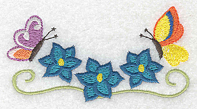 Embroidery Design: Floral trio with butterlies 3.68w X 1.98h