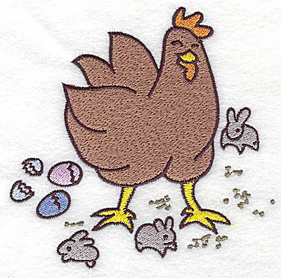 Embroidery Design: Chicken with eggs and bunnies large 4.91w X 4.96h