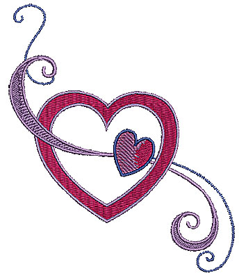 Embroidery Design: Hearts with swirls 1 4.25w X 5.04h