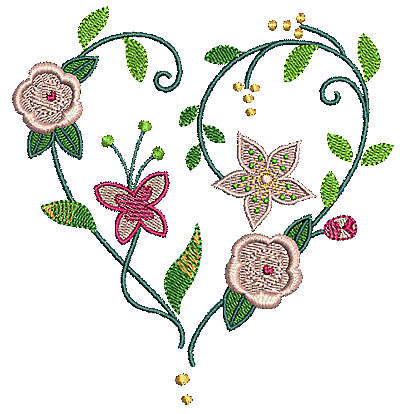 Embroidery Design: Heart floral 4.96w X 5.16h