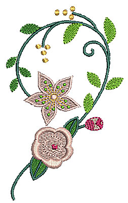 Embroidery Design: Heart half floral 2 2.78w X 4.60h