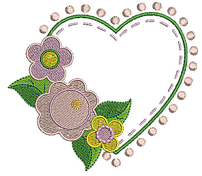 Embroidery Design: Heart with flowers 4.48w X 3.99h