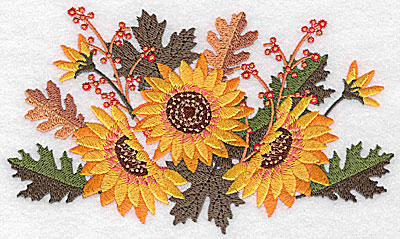 Embroidery Design: Sunflowers and berries 6.61w X 3.99h