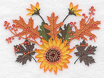 Embroidery Design: Sunflower and leaves 4.97w X 3.80h