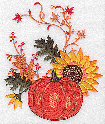 Embroidery Design: Pumpkin and sunflower 4.67w X 5.63h