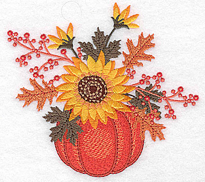 Embroidery Design: Pumpkin with sunflower arrangement 4.94w X 4.53h
