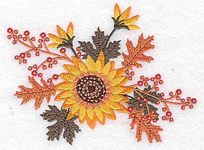 Embroidery Design: Sunflower leaves and berries 4.94w X 3.71h
