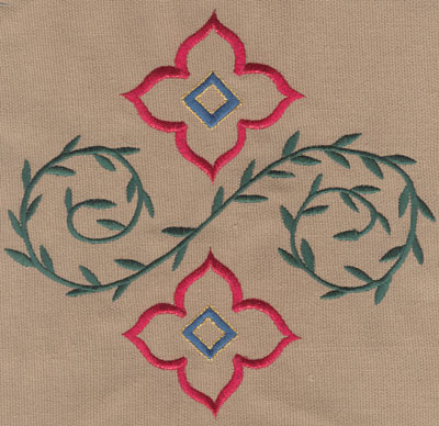 Embroidery Design: Two Decorative Flowers with Vines (large)7.11" x 6.76"