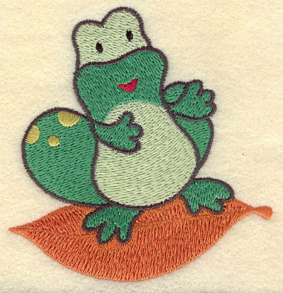 Embroidery Design: Frog on leaf 3.41w X 3.60h
