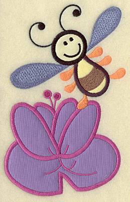 Embroidery Design: Bee with water lily triple applique 6.96w X 4.46h