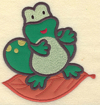 Embroidery Design: Frog on leaf double applique 4.61w X 4.96h
