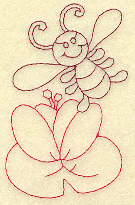 Embroidery Design: Bee and water lily redwork 2.47w X 3.87h