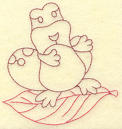 Embroidery Design: Frog on leaf redwork 3.69w X 3.88h