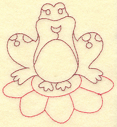 Embroidery Design: Frog on lily pad redwork 3.59w X 3.88h