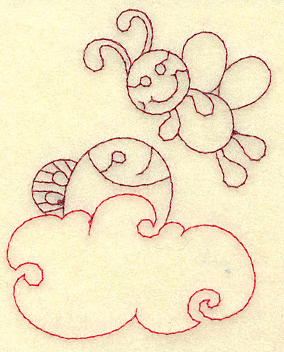 Embroidery Design: Fish in water and bee redwork 3.07w X 3.88h