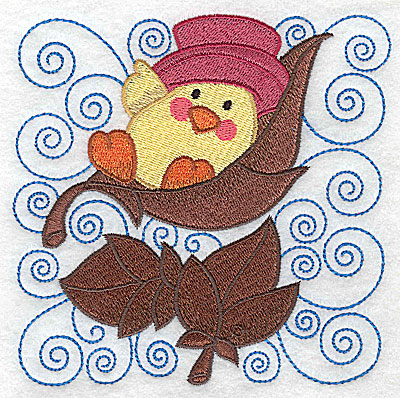 Embroidery Design: Chick resting in leaf large 4.95w X 4.92h