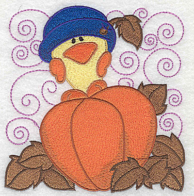 Embroidery Design: Chick standing on pumpkin large 4.77w X 4.92h