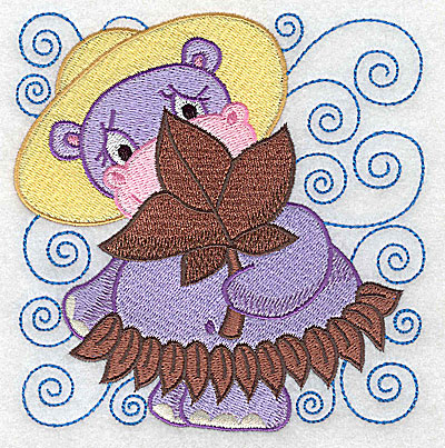 Embroidery Design: Hippo in leaf skirt large 4.86w X 4.92h