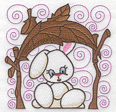 Embroidery Design: Bunny under leaf canopy large 4.94w X 4.90h