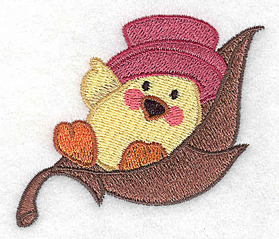 Embroidery Design: Chick in leaf 3.01w X 2.45h
