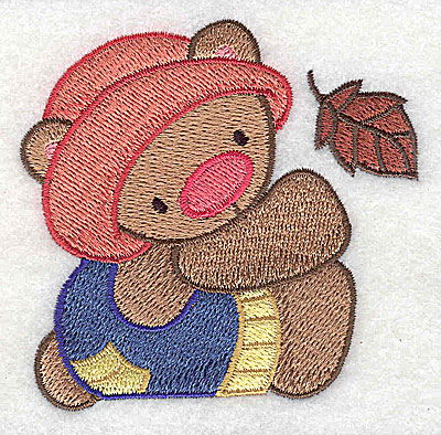 Embroidery Design: Teddy Bear with leaf 3.01w X 2.94h