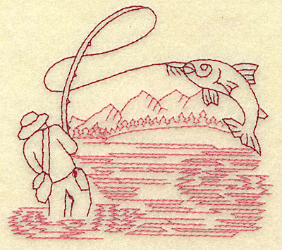 Embroidery Design: Fishing redwork 3.88w X 3.46h