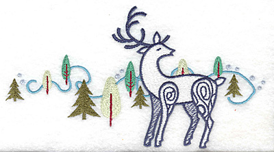 Embroidery Design: Reindeer and trees large 6.90w X 3.74h