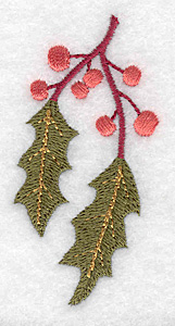 Embroidery Design: Holly branch 1.48w X 3.07h