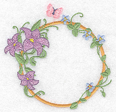 Embroidery Design: Lilies and butterfly circular 3.88w X 3.74h