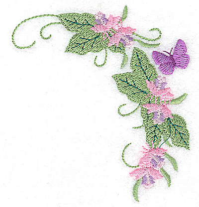 Embroidery Design: Butterfly amid blossoms 3.50w X 3.87h