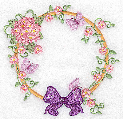 Embroidery Design: Hydrangea bow and butterflies 3.88w X 3.81h