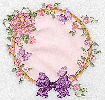 Embroidery Design: Hydrangea bow and butterflies applique 5.04w X 4.95h