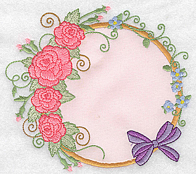 Embroidery Design: Roses and bow applique 5.46w X 4.92h