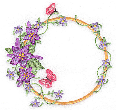 Embroidery Design: Flowers and butterflies circular 3.86w X 3.73h