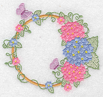 Embroidery Design: Hydrangea butterflies and blossoms  3.88w X 3.61h