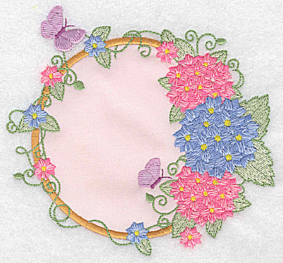 Embroidery Design: Hydrangea butterflies and blossoms applique 5.28w X 4.91h