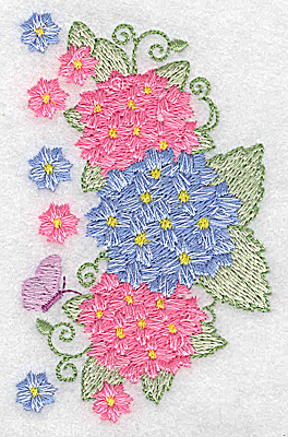 Embroidery Design: Hydrangea and butterfly 2.39w X 3.82h
