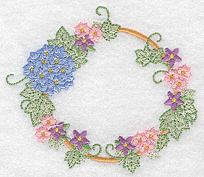Embroidery Design: Hydrangea and blossoms circular 3.87w X 3.32h