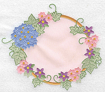 Embroidery Design: Hydrangea and blossoms applique 5.79w X 4.98h