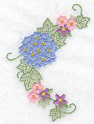 Embroidery Design: Hydrangea and blossoms 2.72w X 3.88h