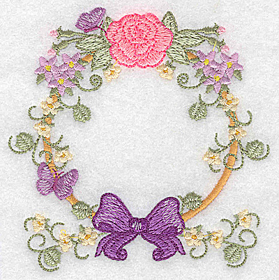 Embroidery Design: Rose bow and butterflies circular 3.83w X 3.88h