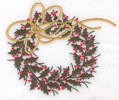 Embroidery Design: Holly wreath large 5.00"w X 4.29"h