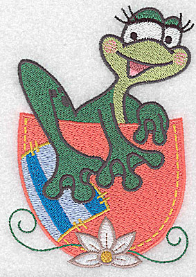 Embroidery Design: Frog climbing out of cup large 3.44w X 4.96h