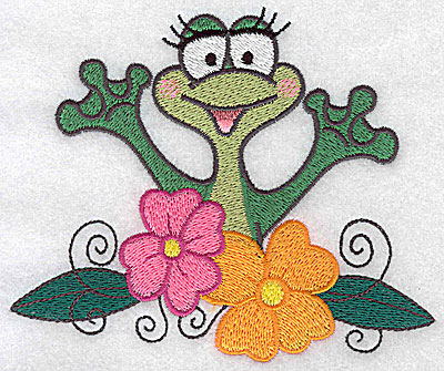 Embroidery Design: Frog amid flowers large 4.91w X 4.08h