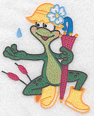 Embroidery Design: Frog wearing rainhat large 4.13w X 4.95h