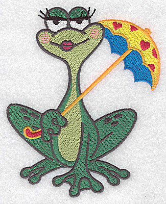 Embroidery Design: Frog with umbrella large 4.00w X 4.97h