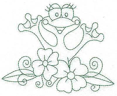 Embroidery Design: Frog amid flowers outlines 4.96w X 4.03h