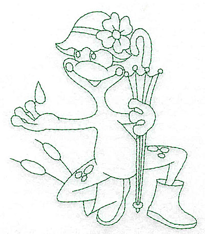 Embroidery Design: Frog in rainhat outlines 4.13w X 4.95h