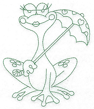 Embroidery Design: Frog with umbrella outlines 4.16w X 4.96h