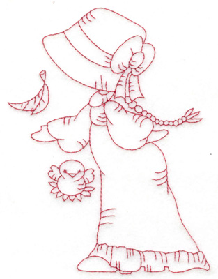 Embroidery Design: Girl with bird large 4.53w X 6.04h